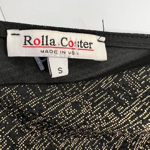 Rolla Coster Women's Short Sleeve A-Line Dress Black/Gold Size Small Above Knee - Picture 7 of 8
